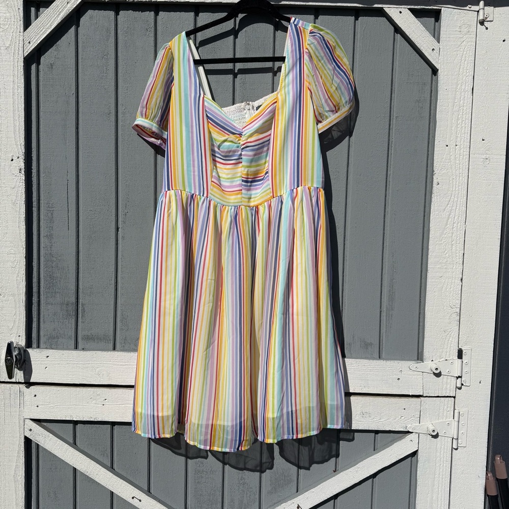 ModCloth Rainbow Stripe Dress 1X | Pride Sundress Cottagecore Fit & Flare